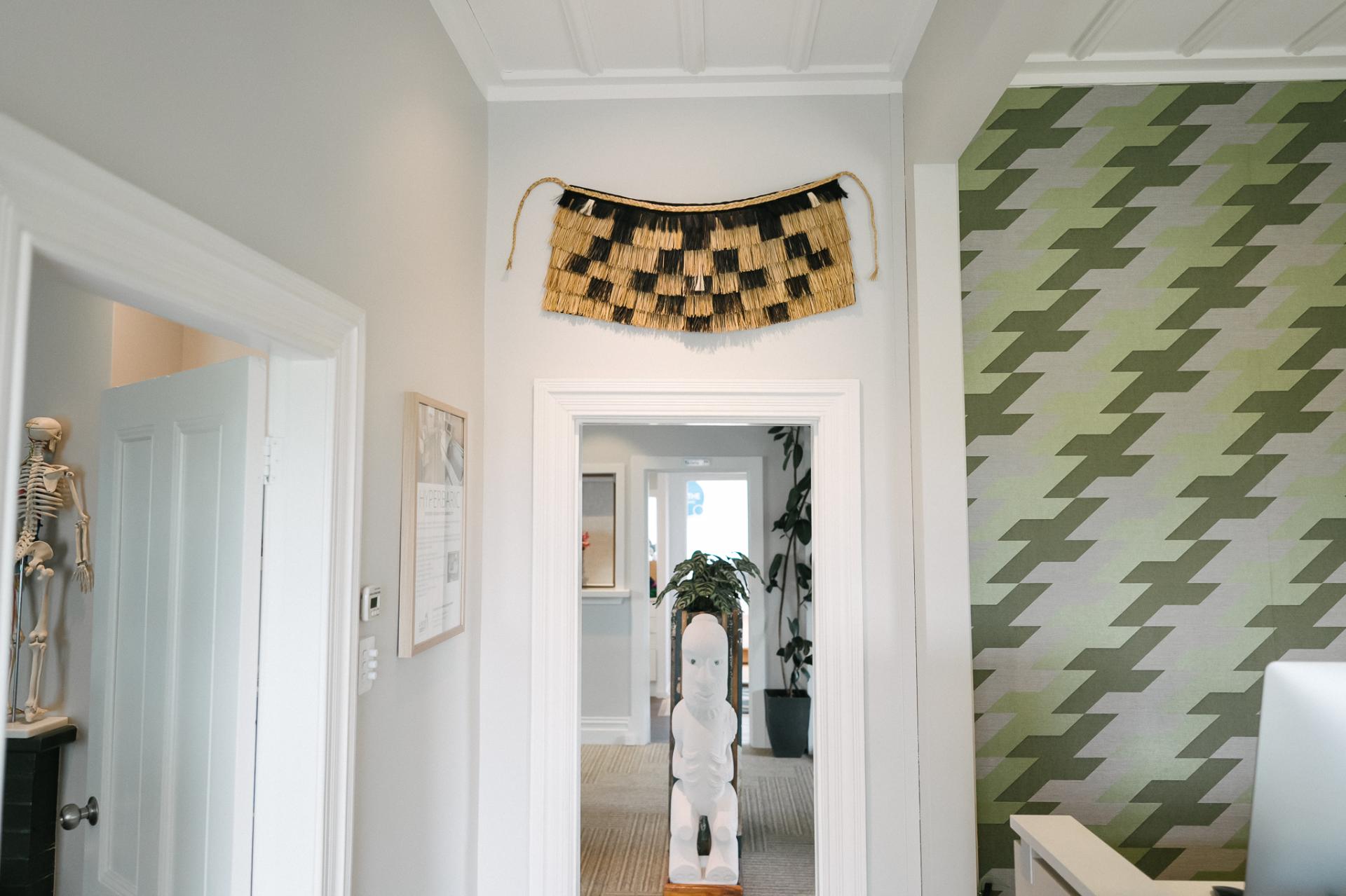 Guitar hanging on interior wall